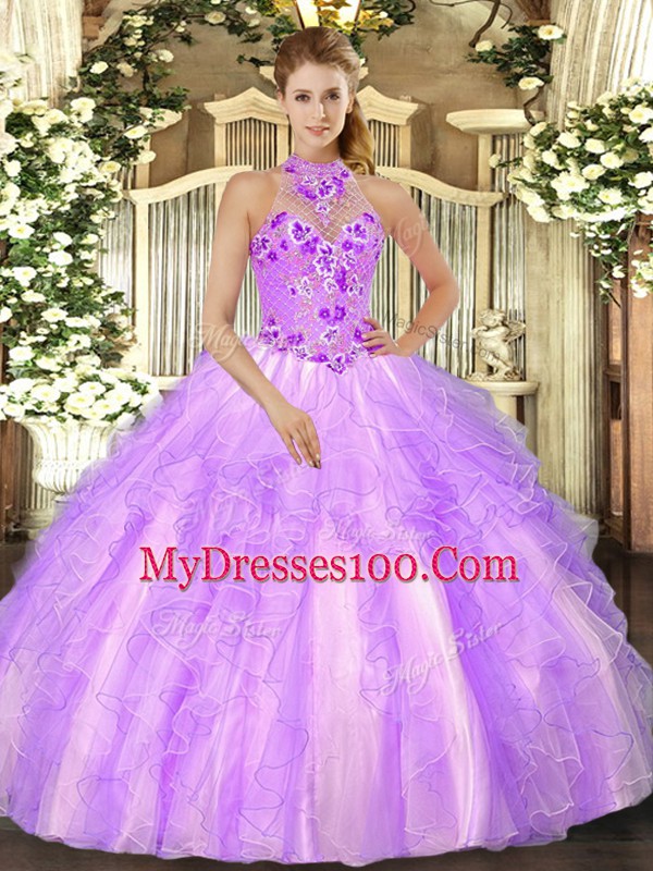 Latest Organza Sleeveless Floor Length Sweet 16 Dress and Embroidery