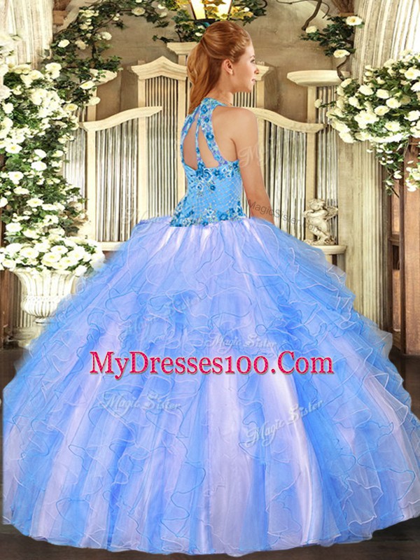 Latest Organza Sleeveless Floor Length Sweet 16 Dress and Embroidery