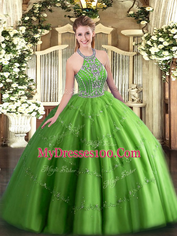 Customized Sleeveless Beading and Appliques Lace Up Vestidos de Quinceanera