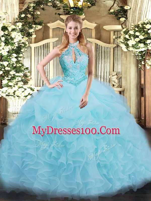 Extravagant Sleeveless Beading and Ruffles Lace Up Quinceanera Gowns