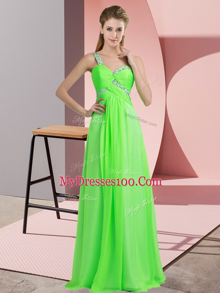 Inexpensive Chiffon Sleeveless Floor Length Prom Party Dress and Beading