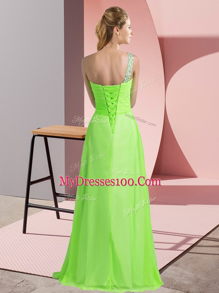 Inexpensive Chiffon Sleeveless Floor Length Prom Party Dress and Beading