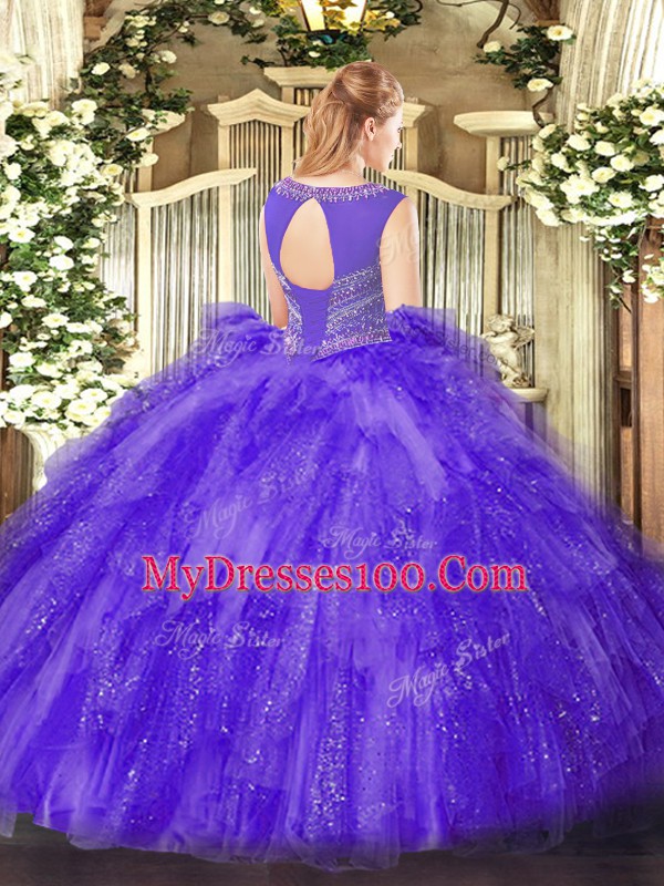 New Arrival Scoop Sleeveless Sweet 16 Quinceanera Dress Floor Length Beading Apple Green Tulle