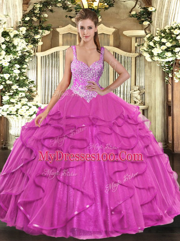 Sleeveless Lace Up Floor Length Beading and Ruffles Quinceanera Dresses
