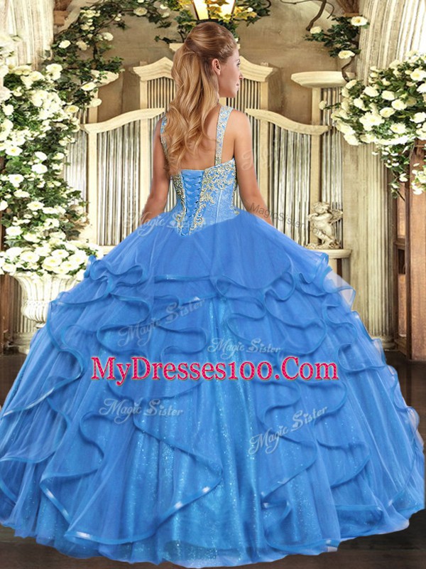 Sleeveless Lace Up Floor Length Beading and Ruffles Quinceanera Dresses