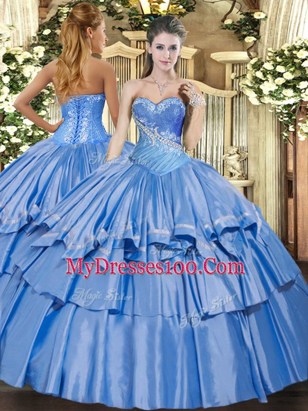 Flare Organza and Taffeta Sleeveless Floor Length Ball Gown Prom Dress and Beading and Ruffles