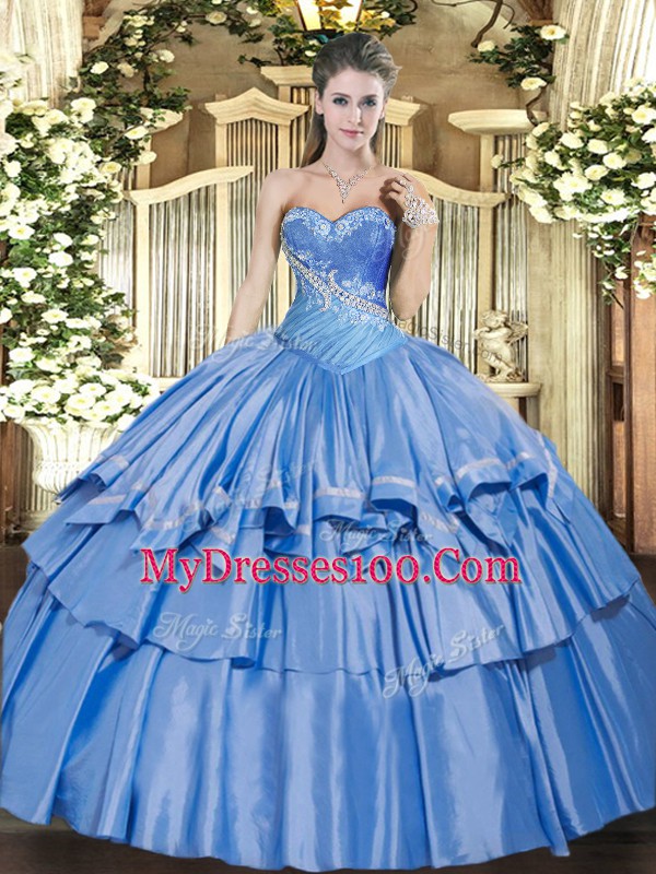 Flare Organza and Taffeta Sleeveless Floor Length Ball Gown Prom Dress and Beading and Ruffles