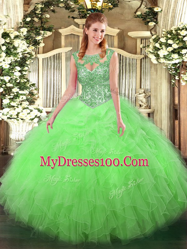 Customized Tulle Sleeveless Floor Length 15 Quinceanera Dress and Beading and Ruffles