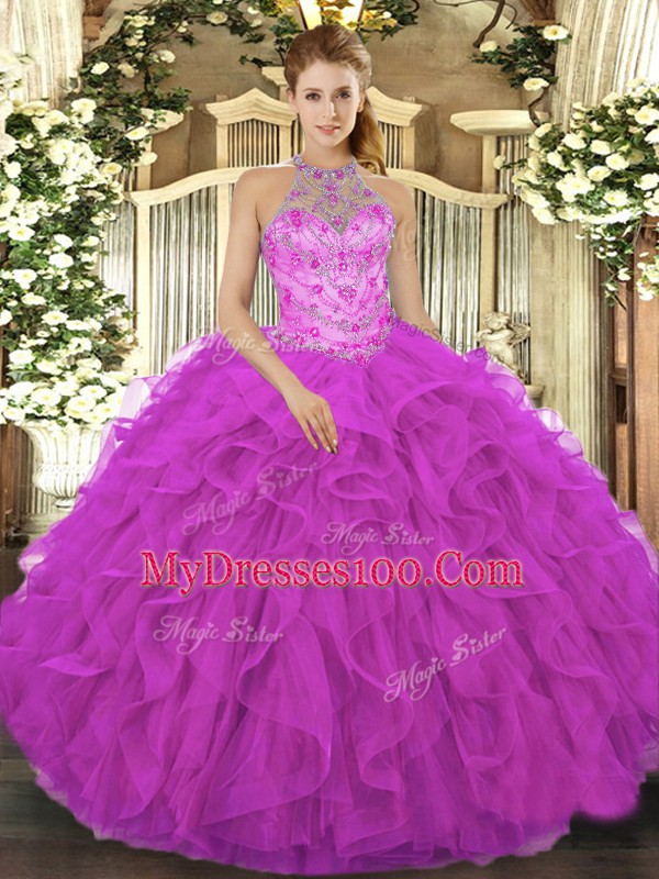 Enchanting Sleeveless Beading and Embroidery and Ruffles Lace Up Vestidos de Quinceanera