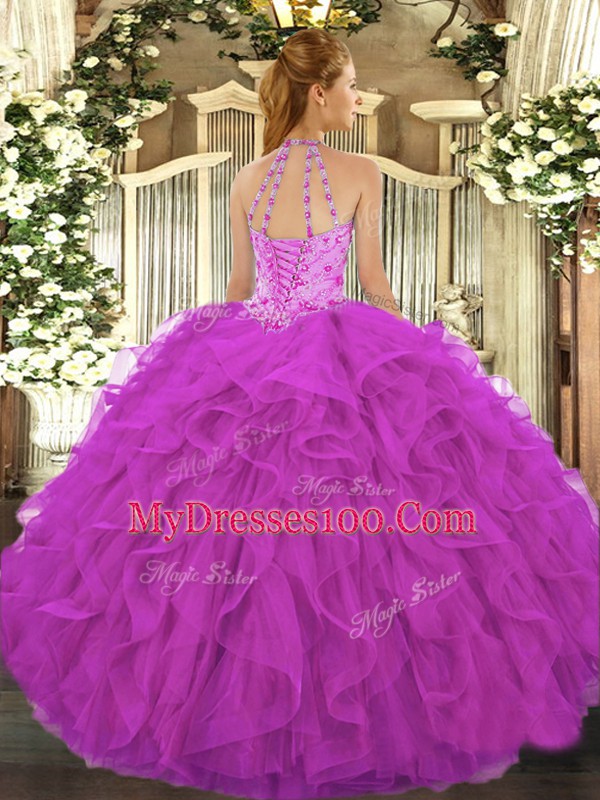 Enchanting Sleeveless Beading and Embroidery and Ruffles Lace Up Vestidos de Quinceanera