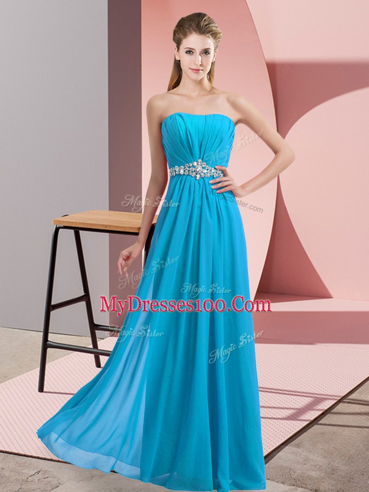 Amazing Empire Dress for Prom Baby Blue Strapless Chiffon Sleeveless Floor Length Lace Up
