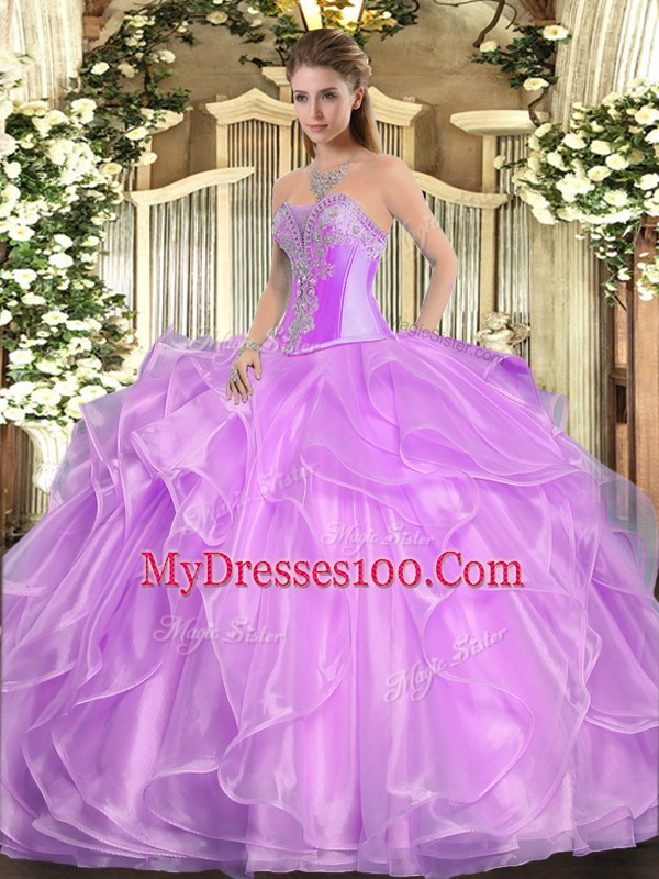 Sweetheart Sleeveless Organza 15 Quinceanera Dress Beading and Ruffles Lace Up