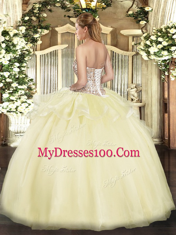 Sleeveless Tulle Floor Length Zipper Sweet 16 Dresses in Lavender with Beading and Ruffles