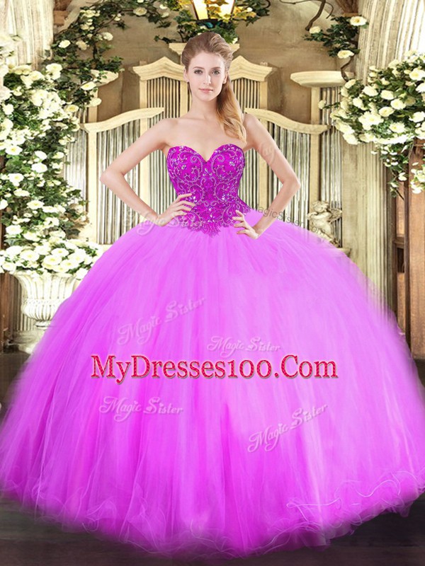 Free and Easy Sweetheart Sleeveless Lace Up Vestidos de Quinceanera Lilac Tulle