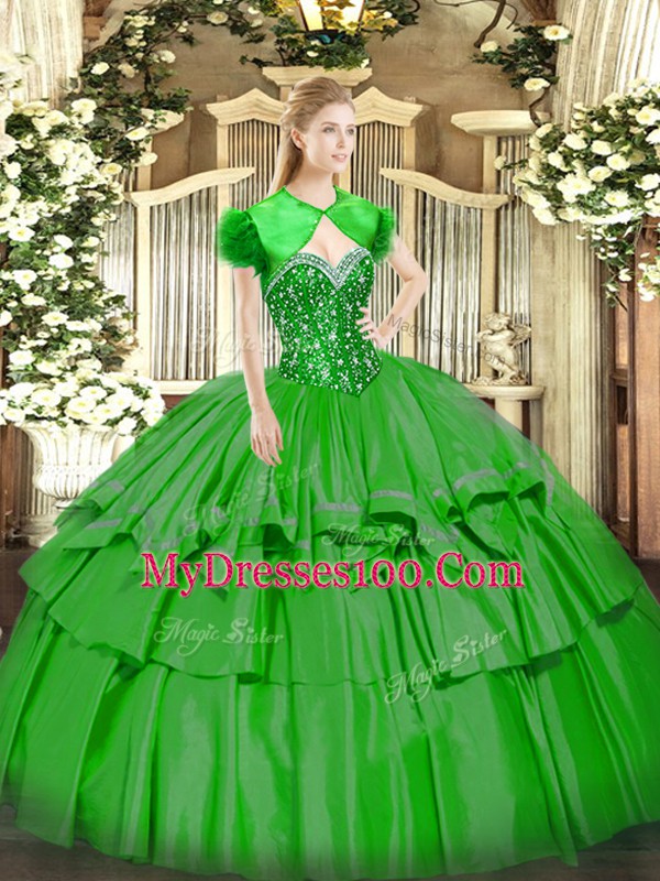 Floor Length Ball Gowns Sleeveless Green Ball Gown Prom Dress Lace Up