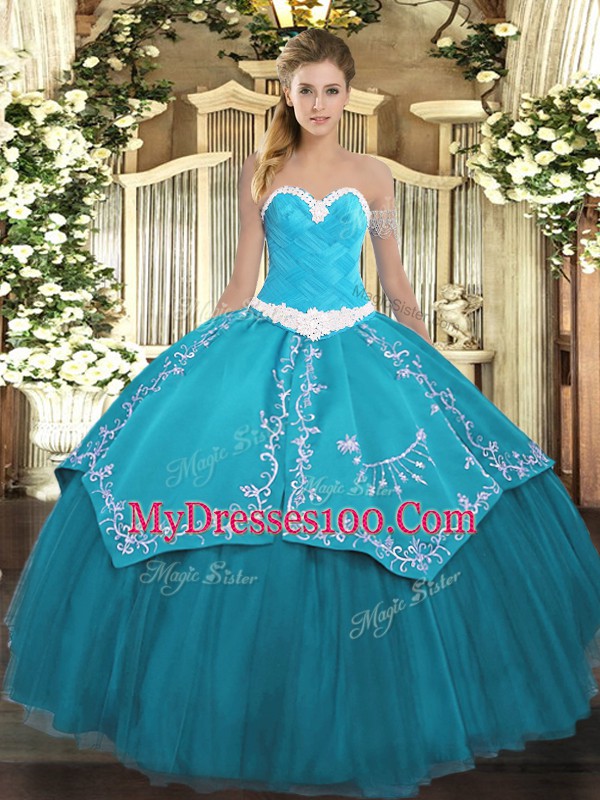 Floor Length Teal Sweet 16 Quinceanera Dress Sweetheart Sleeveless Lace Up