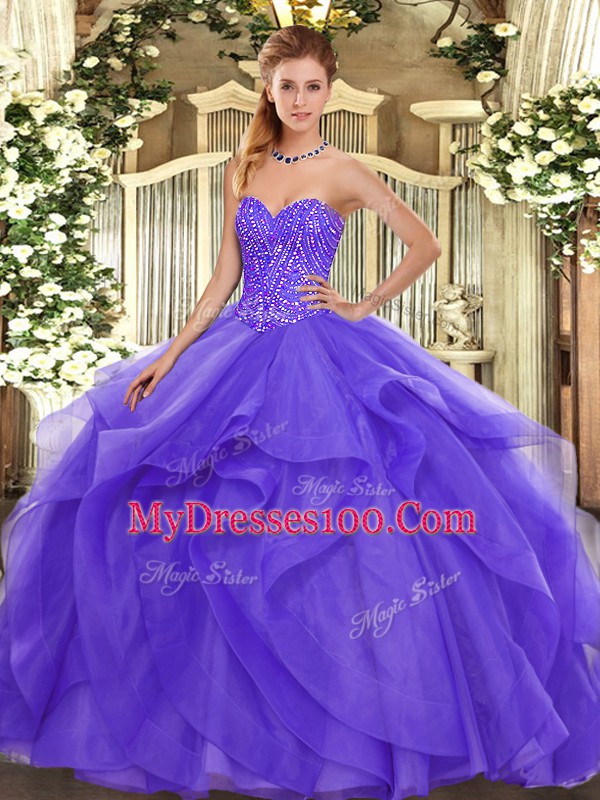 Sleeveless Lace Up Floor Length Beading and Ruffles Quinceanera Gowns