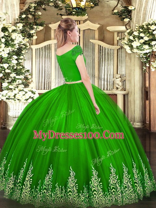 Smart Wine Red Tulle Zipper Off The Shoulder Short Sleeves Floor Length Quinceanera Gown Appliques