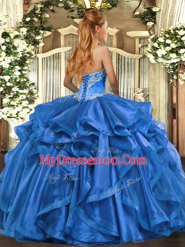 Purple Ball Gowns Beading and Ruffles 15 Quinceanera Dress Lace Up Organza Sleeveless Floor Length