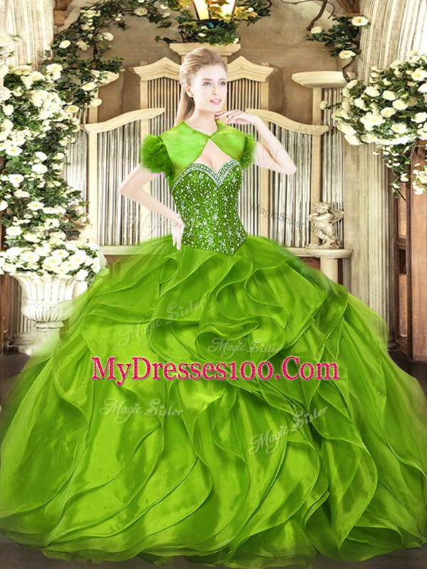 Luxury Sleeveless Lace Up Floor Length Beading and Ruffles Quince Ball Gowns