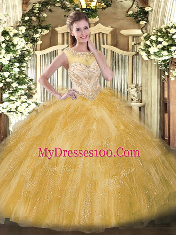 Sleeveless Zipper Floor Length Beading and Ruffles Sweet 16 Quinceanera Dress