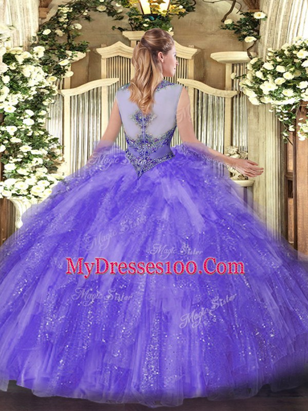 Sleeveless Zipper Floor Length Beading and Ruffles Sweet 16 Quinceanera Dress