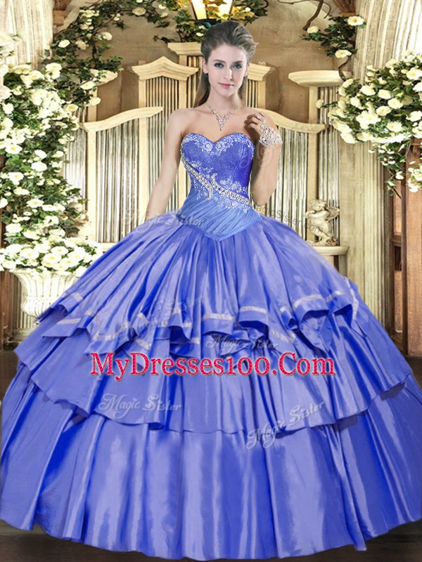 Blue Sleeveless Beading and Ruffled Layers Floor Length Sweet 16 Quinceanera Dress