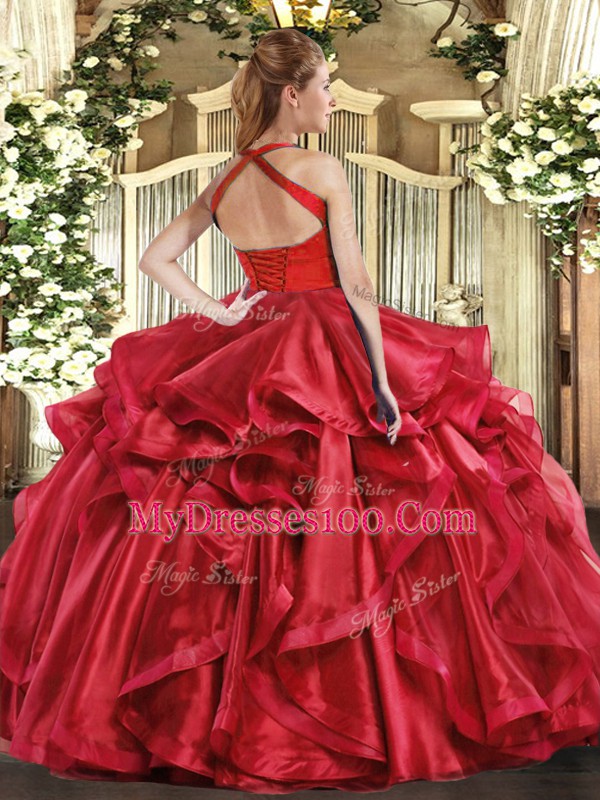 Free and Easy Fuchsia Sleeveless Floor Length Ruffles Lace Up Quinceanera Dresses