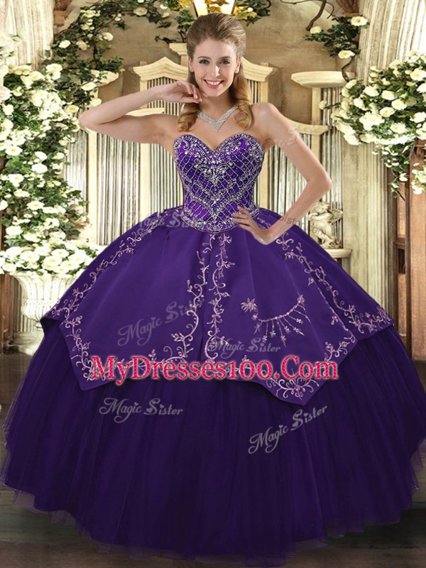 Floor Length Purple Sweet 16 Dress Sweetheart Sleeveless Lace Up