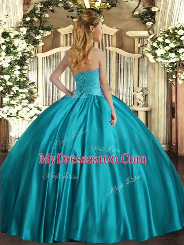 Floor Length Fuchsia Vestidos de Quinceanera Strapless Sleeveless Lace Up