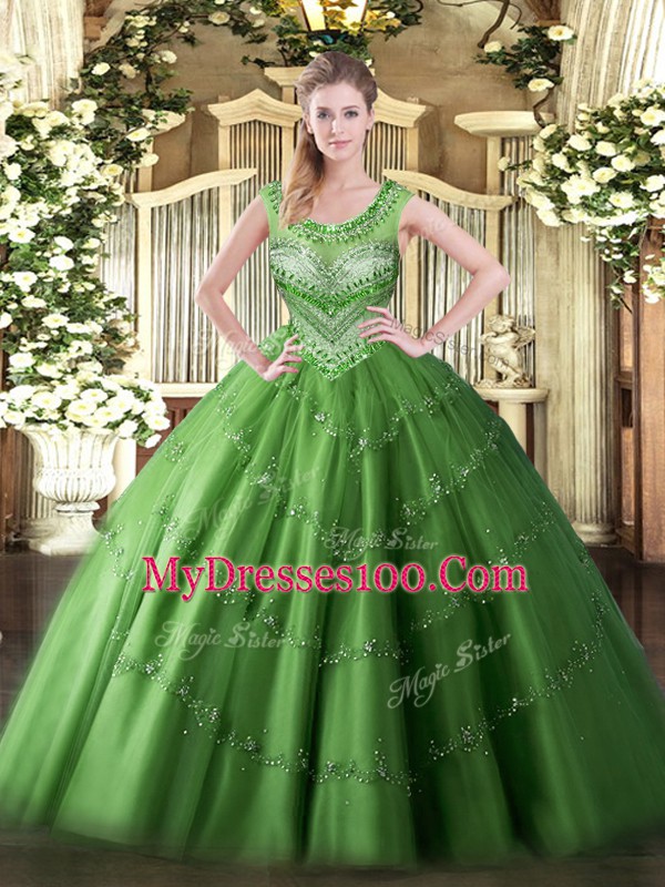 Sleeveless Lace Up Floor Length Beading and Appliques Ball Gown Prom Dress