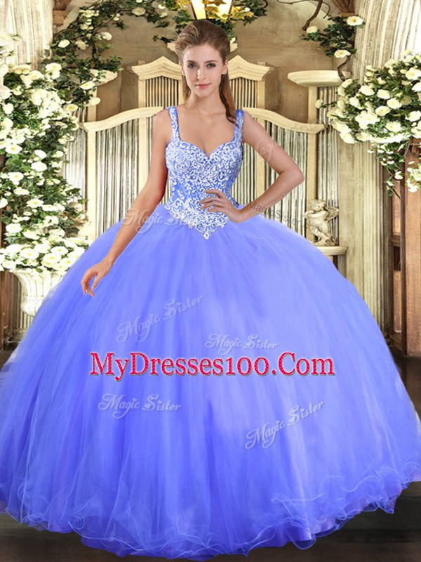 Tulle Sleeveless Floor Length Ball Gown Prom Dress and Beading