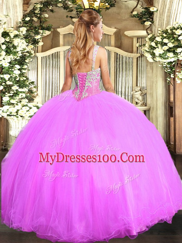 Tulle Sleeveless Floor Length Ball Gown Prom Dress and Beading