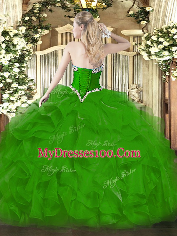 Organza Sweetheart Sleeveless Lace Up Beading and Ruffles Quinceanera Dresses in Fuchsia