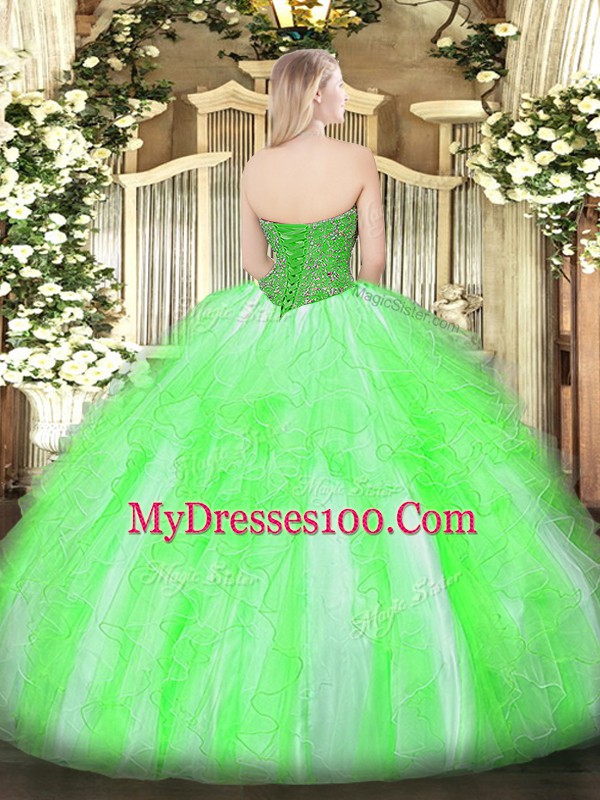 Dazzling Lilac Ball Gowns Tulle Sweetheart Sleeveless Beading and Ruffles Floor Length Lace Up Sweet 16 Quinceanera Dress