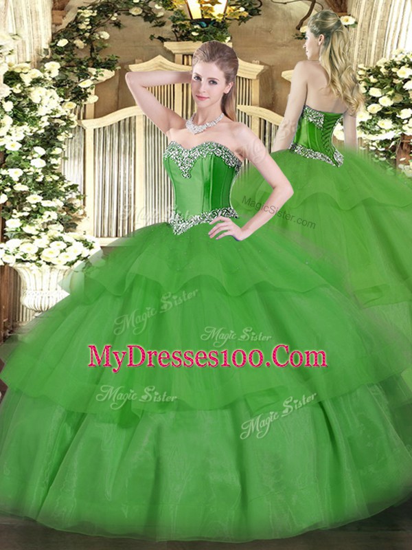 Ball Gowns 15 Quinceanera Dress Green Sweetheart Tulle Sleeveless Floor Length Lace Up