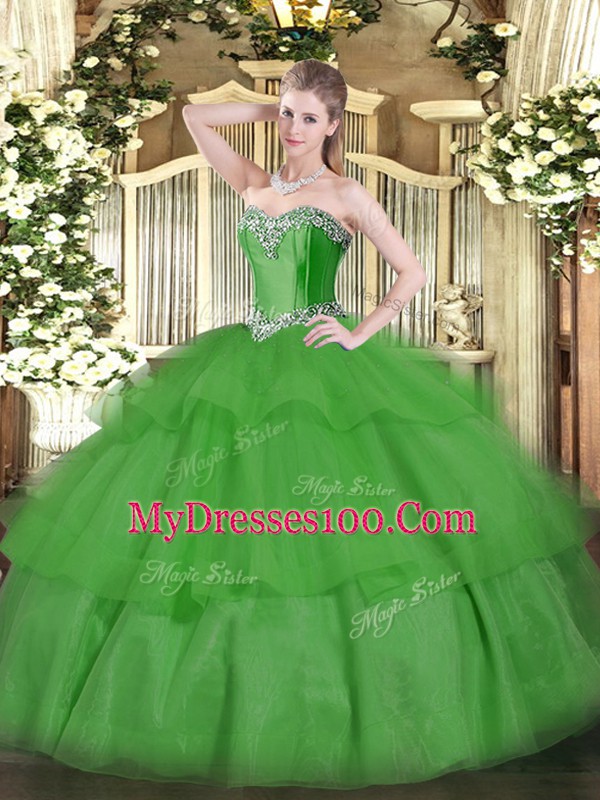 Ball Gowns 15 Quinceanera Dress Green Sweetheart Tulle Sleeveless Floor Length Lace Up