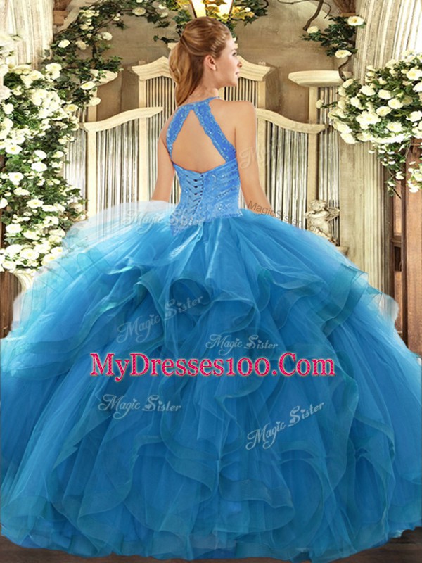 Sleeveless Lace Up Floor Length Beading and Ruffles Sweet 16 Dress