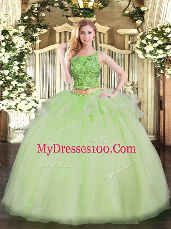 Organza Sleeveless Floor Length Sweet 16 Quinceanera Dress and Beading