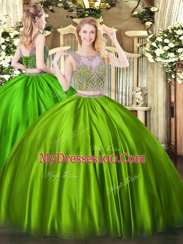 Cute Satin Sleeveless Floor Length Quinceanera Dress and Beading