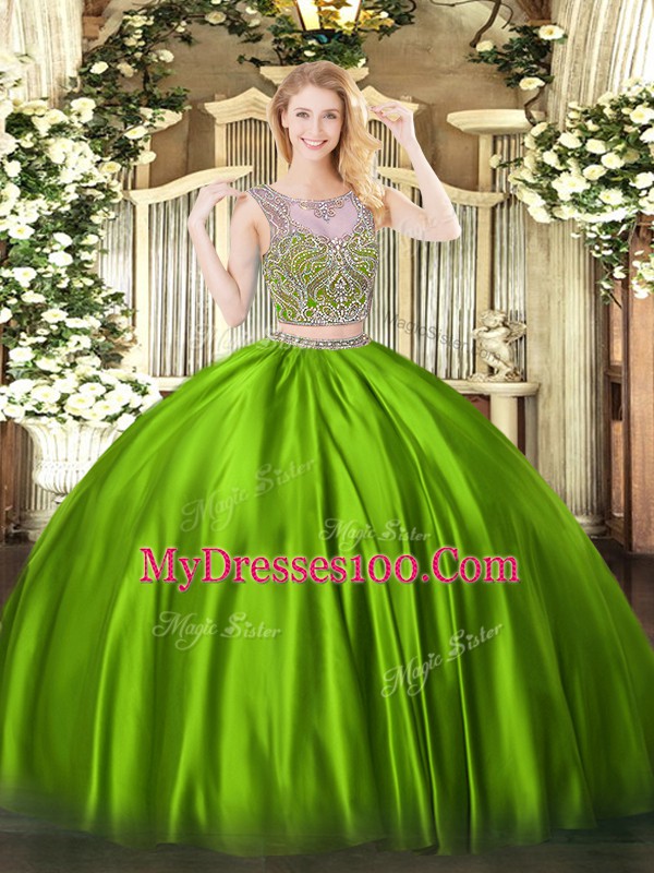 Cute Satin Sleeveless Floor Length Quinceanera Dress and Beading