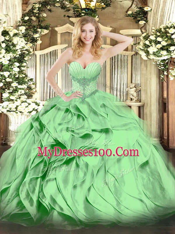 Simple Floor Length Lace Up Quinceanera Gowns for Military Ball and Sweet 16 and Quinceanera with Beading and Ruffles