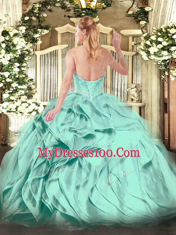 Simple Floor Length Lace Up Quinceanera Gowns for Military Ball and Sweet 16 and Quinceanera with Beading and Ruffles