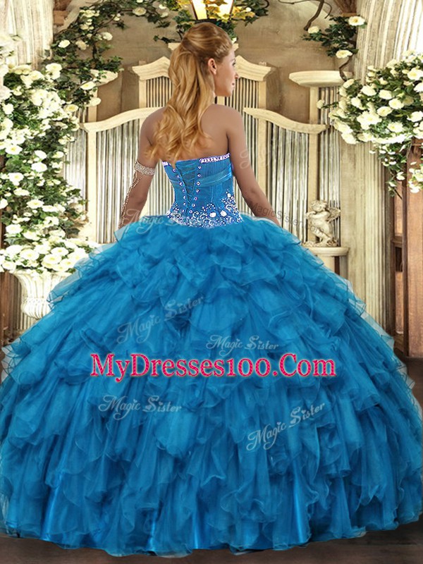 Best Selling Sleeveless Beading and Ruffles Lace Up Quinceanera Dresses