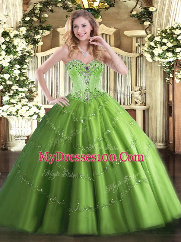 Sweetheart Lace Up Beading Ball Gown Prom Dress Sleeveless