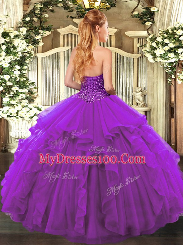 Gorgeous Blue Sweetheart Lace Up Beading and Ruffles Sweet 16 Quinceanera Dress Sleeveless