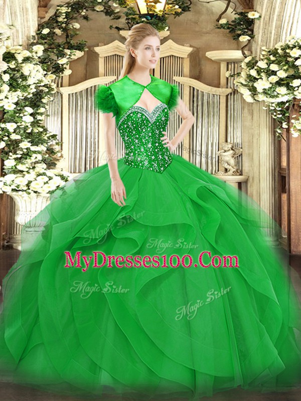 Trendy Floor Length Ball Gowns Sleeveless Green Quinceanera Gown Lace Up