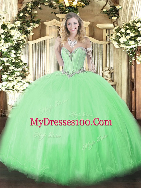 Glorious Sleeveless Beading Lace Up 15 Quinceanera Dress