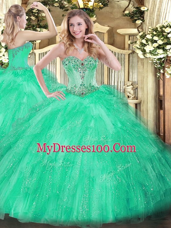 Sleeveless Lace Up Floor Length Beading and Ruffles Quinceanera Gowns
