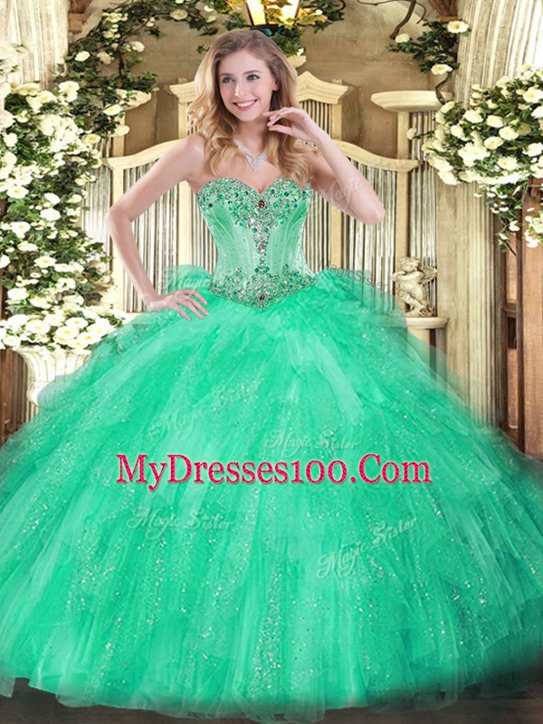 Sleeveless Lace Up Floor Length Beading and Ruffles Quinceanera Gowns